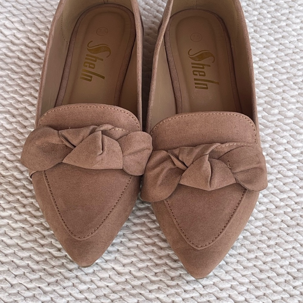 SheIn Pointed Toe Bow Loafers - Mauve/Tan Suede Style - Size 7.5 - Picture 3 of 7